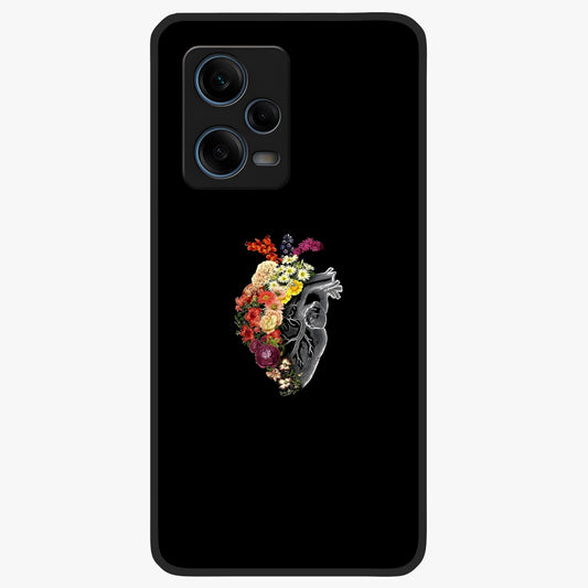 Heart With Flowers Glass Case showing flat back view with heart shaped floral artwork and glossy glass finish.