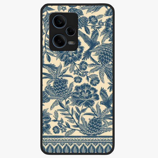 Heirloom Wild Bloom Glass Case showing flat back view with vintage inspired wild flower artwork and glossy glass finish.