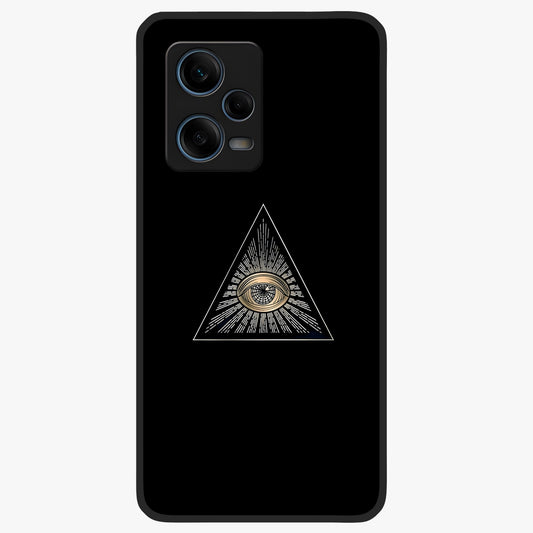 Illuminati Evil Glass Case showing flat back view with mysterious illuminati symbol artwork and glossy glass finish.