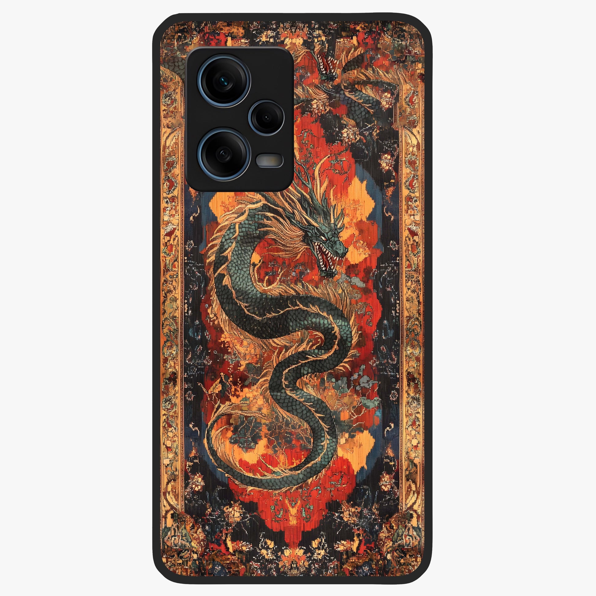 Inferno Dragon Soul Glass Case showing flat back view with fiery dragon artwork and glossy glass finish.