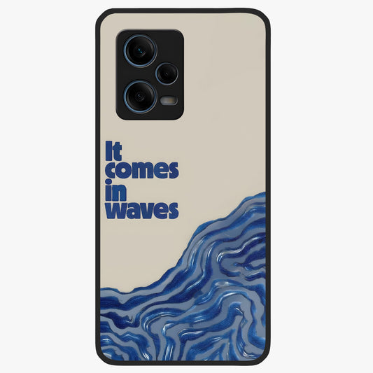 It Comes In Waves Quote Glass Case showing flat back view with inspirational wave themed quote artwork and glossy glass finish.