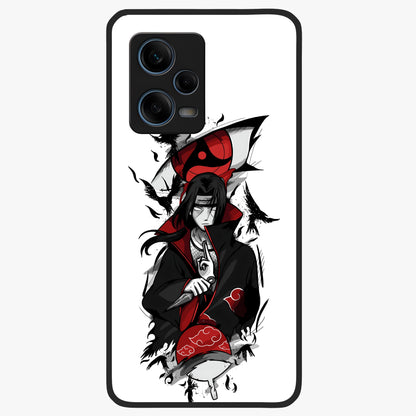 Itachi Sharingan Glass Case showing flat back view with powerful anime eye artwork and glossy glass finish.
