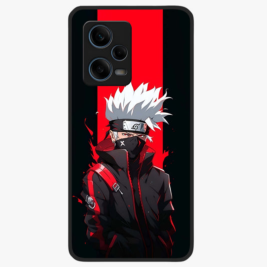 Kakashi Scarlet Shadow Glass Case showing flat back view with powerful anime ninja artwork and glossy glass finish.