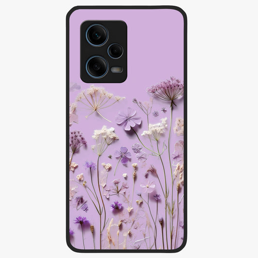 Lavender Blossom Dream Glass Case showing flat back view with soft lavender floral artwork and glossy glass finish.