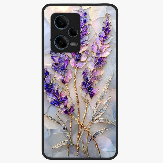 Lavender Dream Glow Glass Case showing flat back view with glowing lavender aesthetic artwork and glossy glass finish.