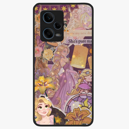 Magical Tangled Dream Glass Case showing flat back view with dreamy tangled artwork and glossy glass finish.