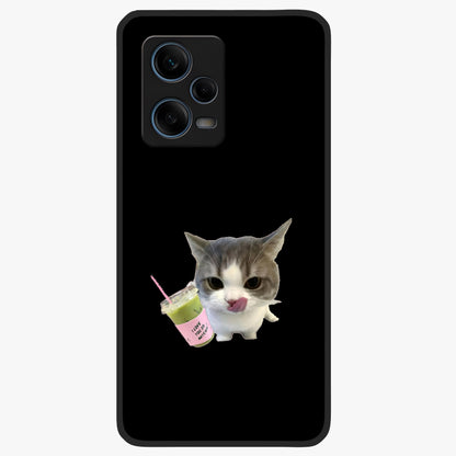 Matcha Cat Style Glass Case showing flat back view with cute matcha themed cat artwork and glossy glass finish.