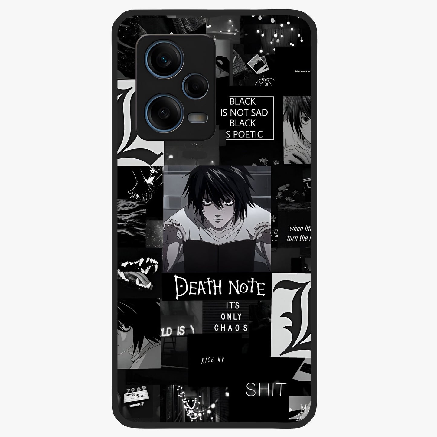 Midnight Chaos Mind Glass Case showing flat back view with abstract dark themed artwork and glossy glass finish.