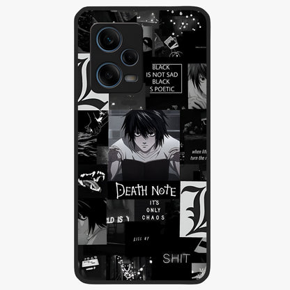 Midnight Chaos Mind Glass Case showing flat back view with abstract dark themed artwork and glossy glass finish.