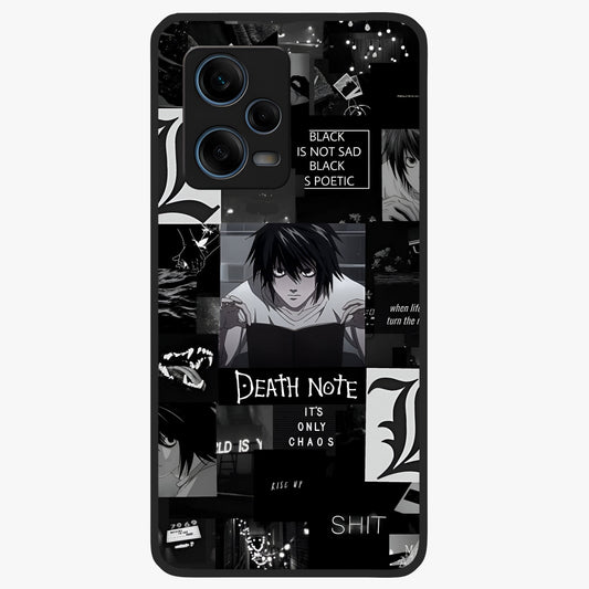 Midnight Chaos Mind Glass Case showing flat back view with abstract dark themed artwork and glossy glass finish.