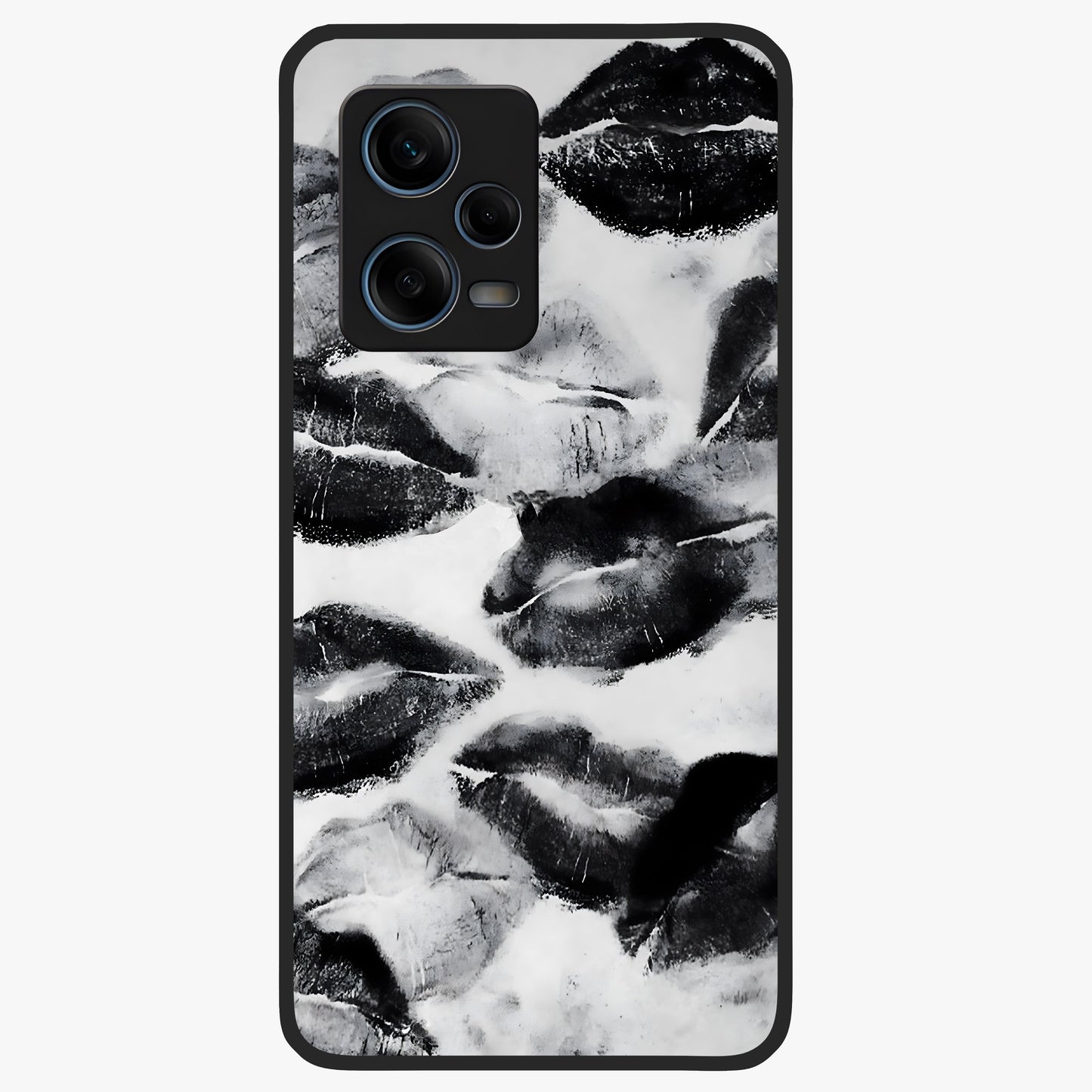 Midnight Kiss Marks Glass Case showing flat back view with lipstick kiss mark artwork and glossy glass finish.