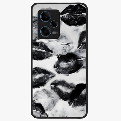 Midnight Kiss Marks Glass Case showing flat back view with lipstick kiss mark artwork and glossy glass finish.