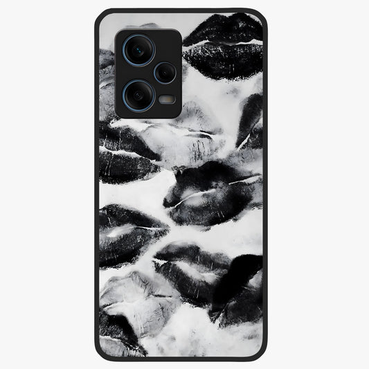 Midnight Kiss Marks Glass Case showing flat back view with lipstick kiss mark artwork and glossy glass finish.