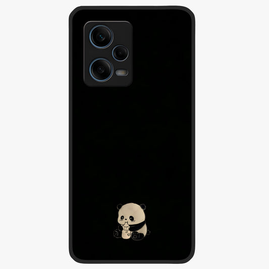 Midnight Panda Love Glass Case showing flat back view with cute panda themed artwork and glossy glass finish.