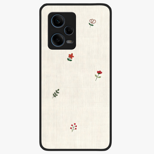 Minimal Petal Whispers Glass Case showing flat back view with soft minimal floral artwork and glossy glass finish.