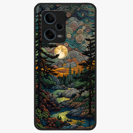 Moonlight Forest Dream Glass Case showing flat back view with mystical forest moonlight artwork and glossy glass finish.