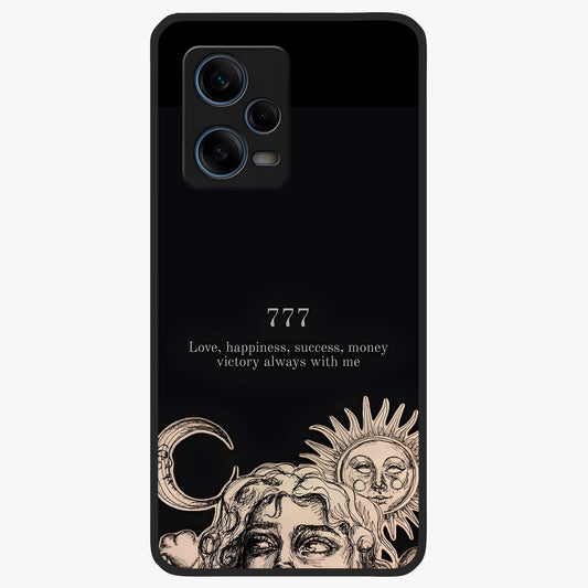 Mystic Victory Aura Glass Case showing flat back view with victory symbol artwork and glossy glass finish.