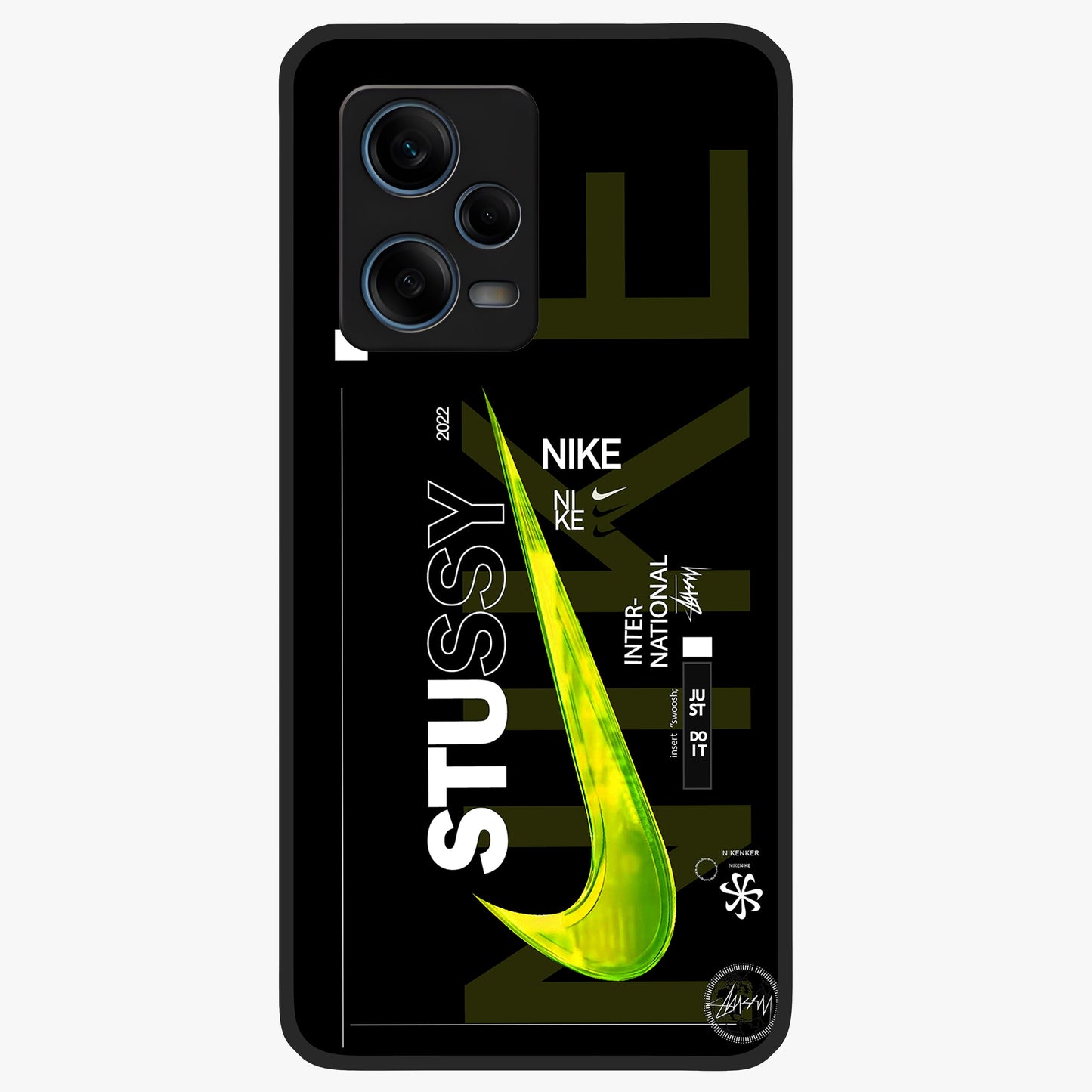 Neon Street Edition Glass Case showing flat back view with neon street style artwork and glossy glass finish.