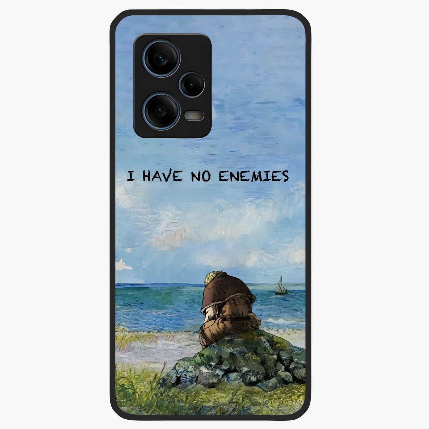 Peace Beyond War Glass Case showing flat back view with symbolic peace themed artwork and glossy glass finish.