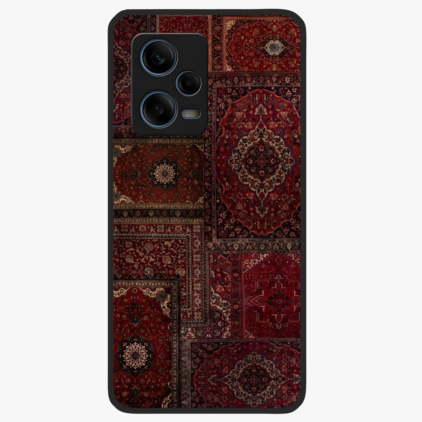 Persian Velvet Tale Glass Case showing flat back view with luxurious Persian velvet pattern artwork and glossy glass finish.