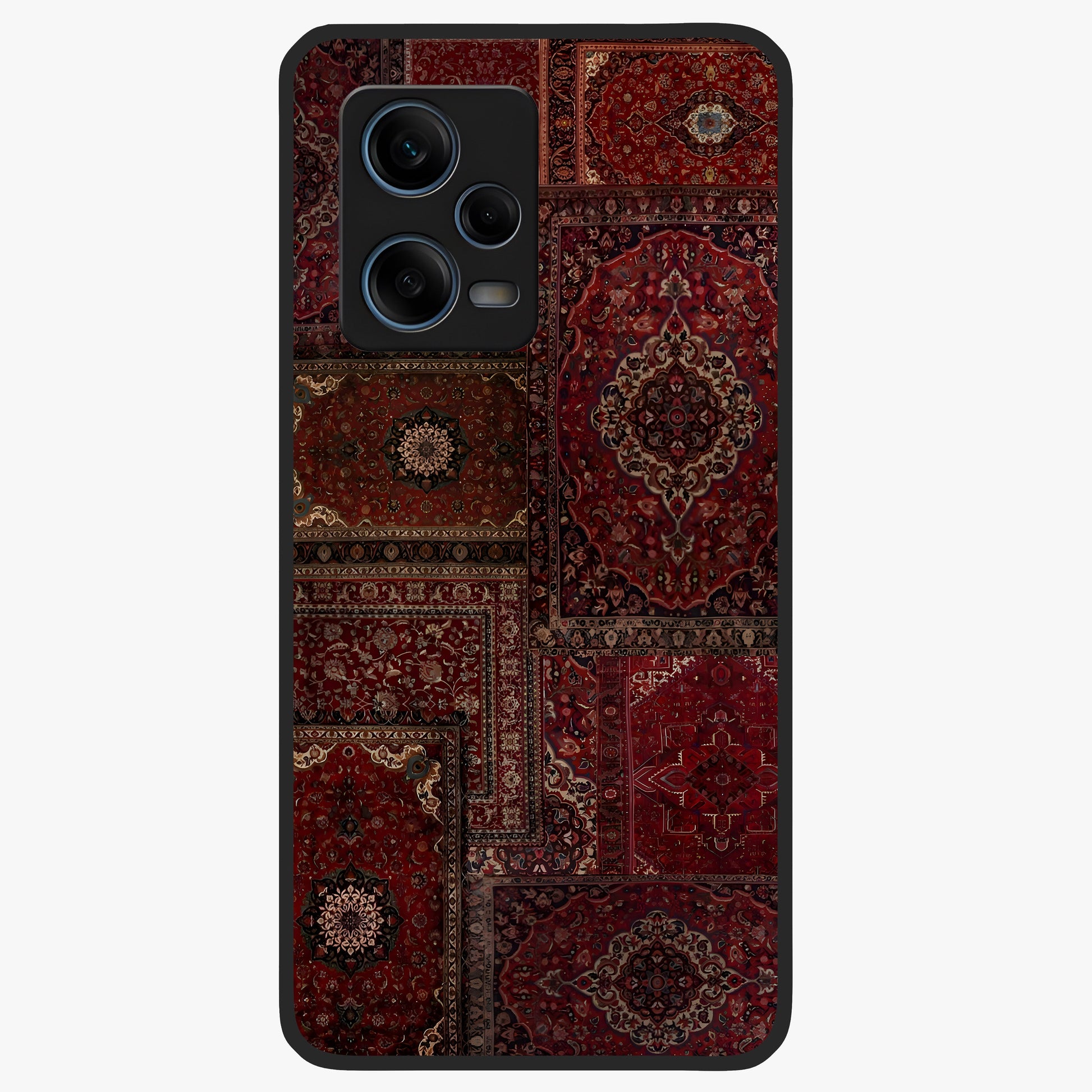 Persian Velvet Tale Glass Case showing flat back view with luxurious Persian velvet pattern artwork and glossy glass finish.