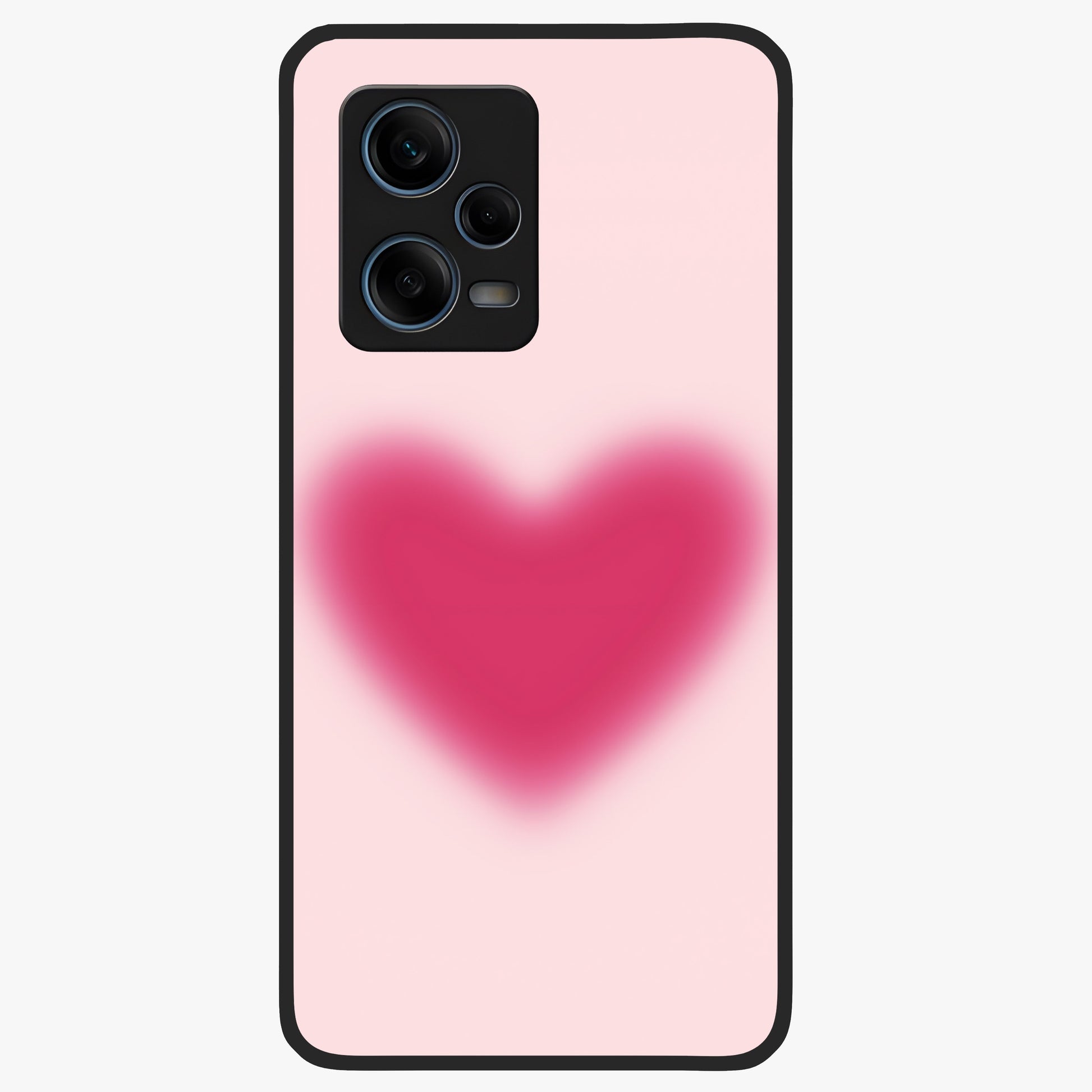 Pink Aura Heart Glass Case showing flat back view with glowing heart artwork and glossy glass finish.