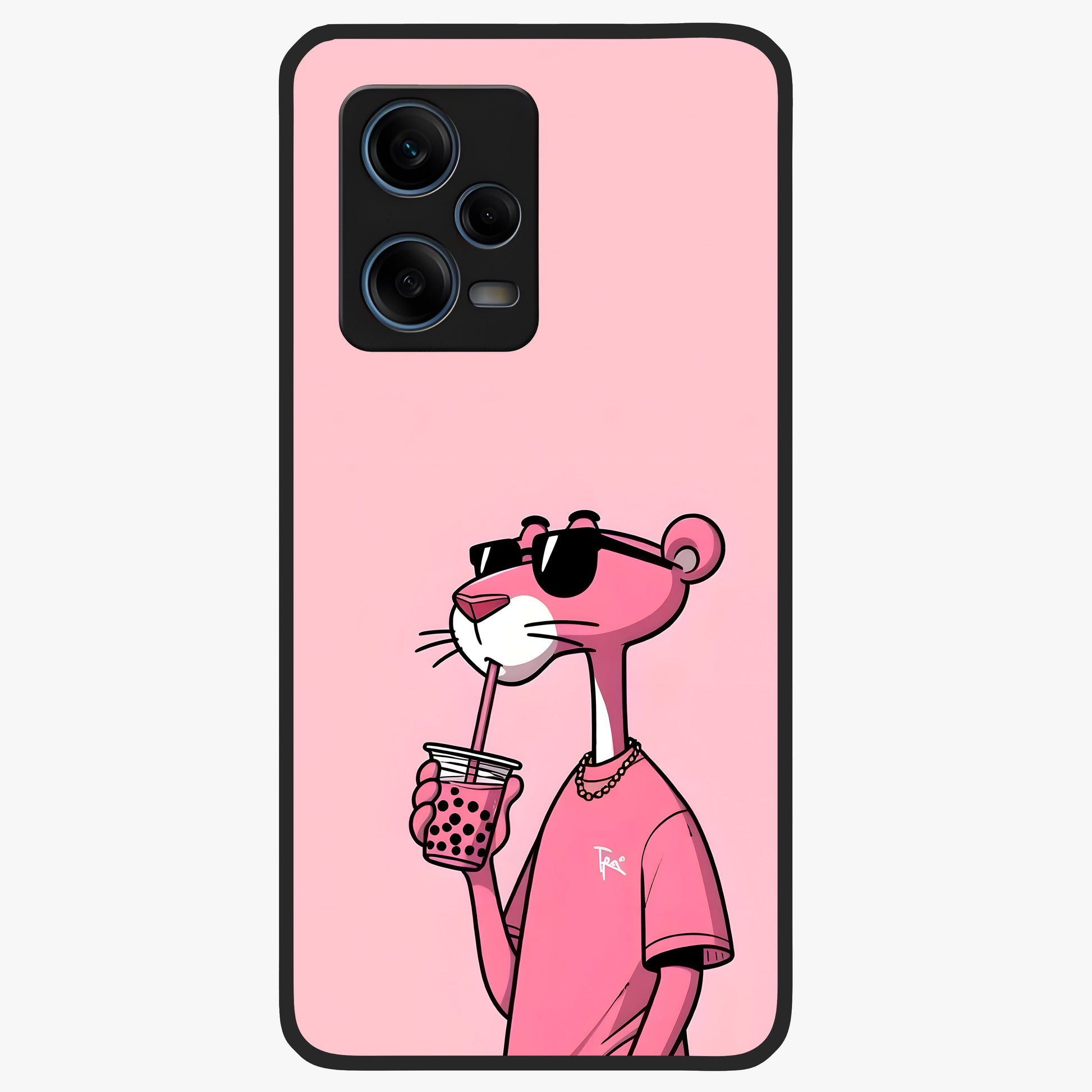 Pink Panther Glass Case showing flat back view with iconic pink panther artwork and glossy glass finish.