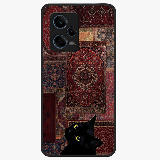 Regal Magic Cat Apple Glass Case showing flat back view with magical cat artwork holding apple and glossy glass finish.