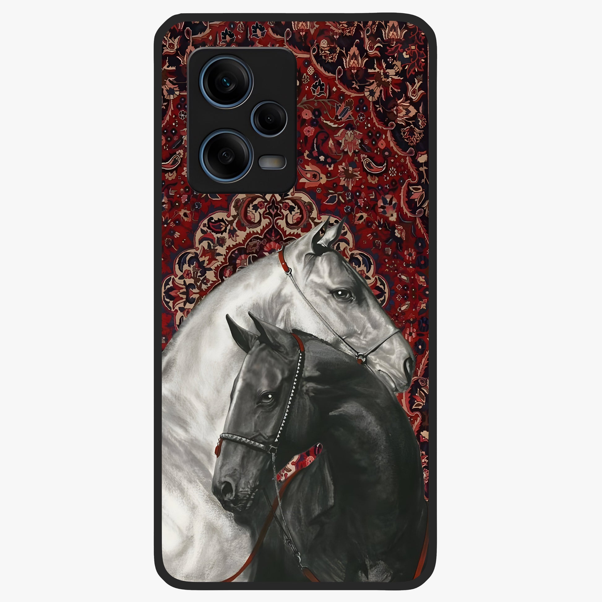 Regal Stallion Tapestry Glass Case showing flat back view with majestic horse tapestry artwork and glossy glass finish.