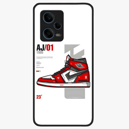 Retro Sneaker Blueprint Glass Case showing flat back view with sneaker blueprint style artwork and glossy glass finish.