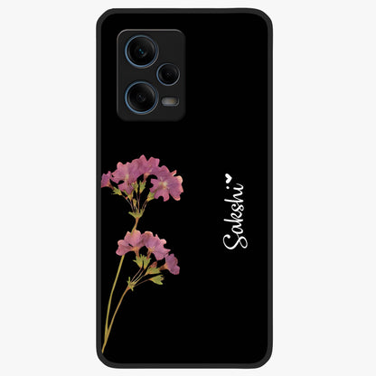 Riching Lavender Flower Custom Name Glass Case showing flat back view with lavender floral artwork and personalized name design.