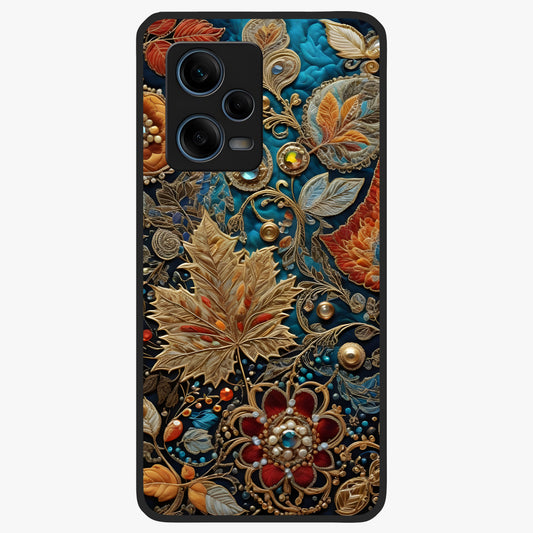 Royal Jewel Garden Glass Case showing flat back view with decorative floral garden artwork and glossy glass finish.