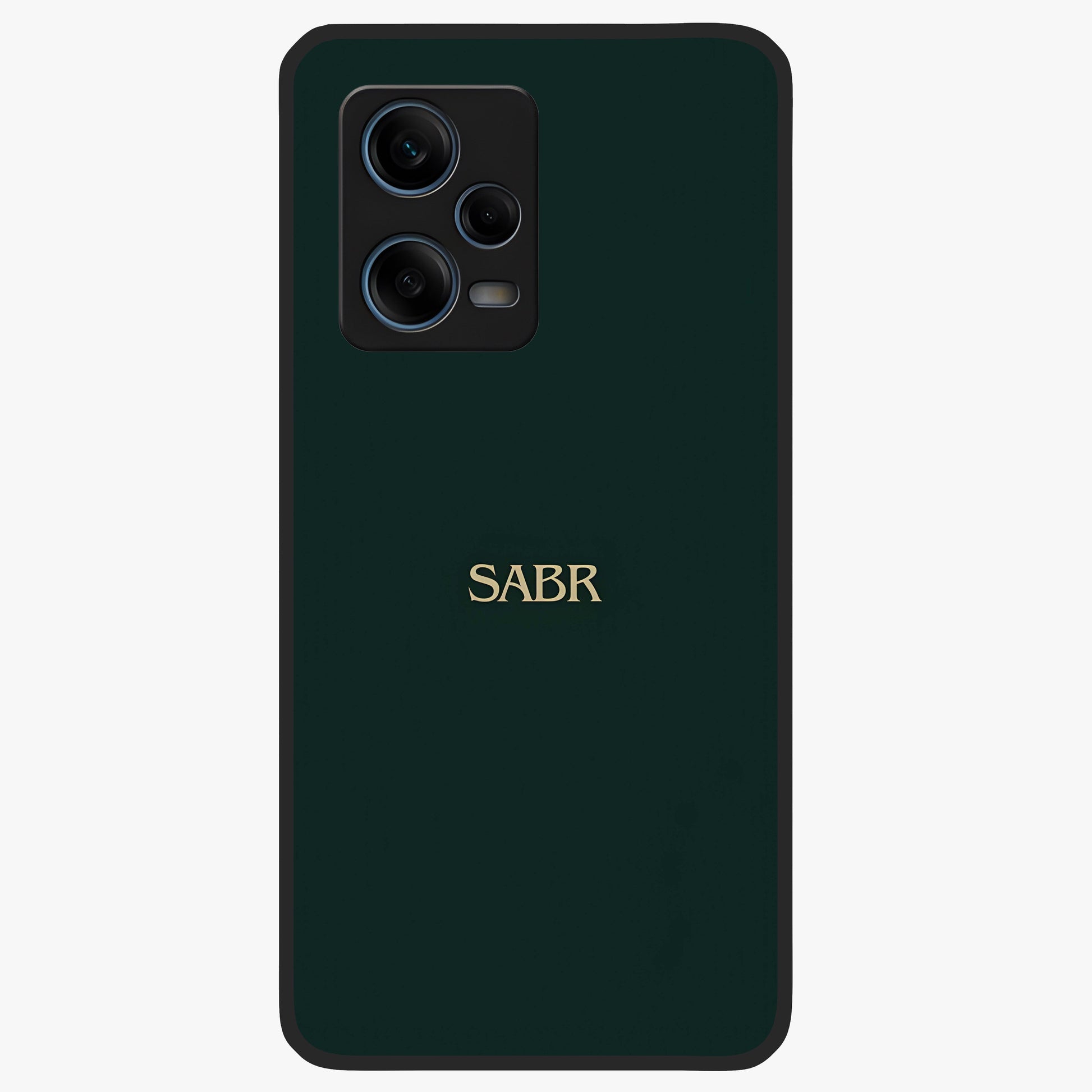 Sabr Minimal Patience Glass Case showing flat back view with minimalist typography artwork and glossy glass finish.