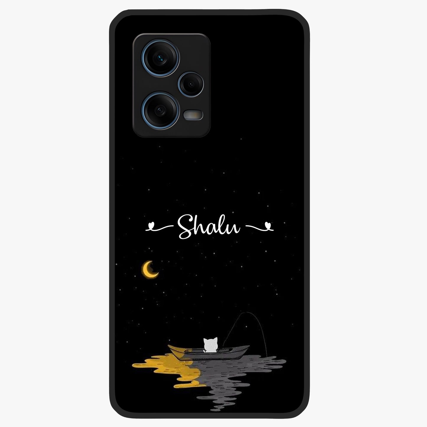Silent Night Row Glass Case showing flat back view with calm night themed artwork and glossy glass finish.