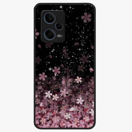 Small Starry Flowers Glass Case showing flat back view with delicate starry floral artwork and glossy glass finish.