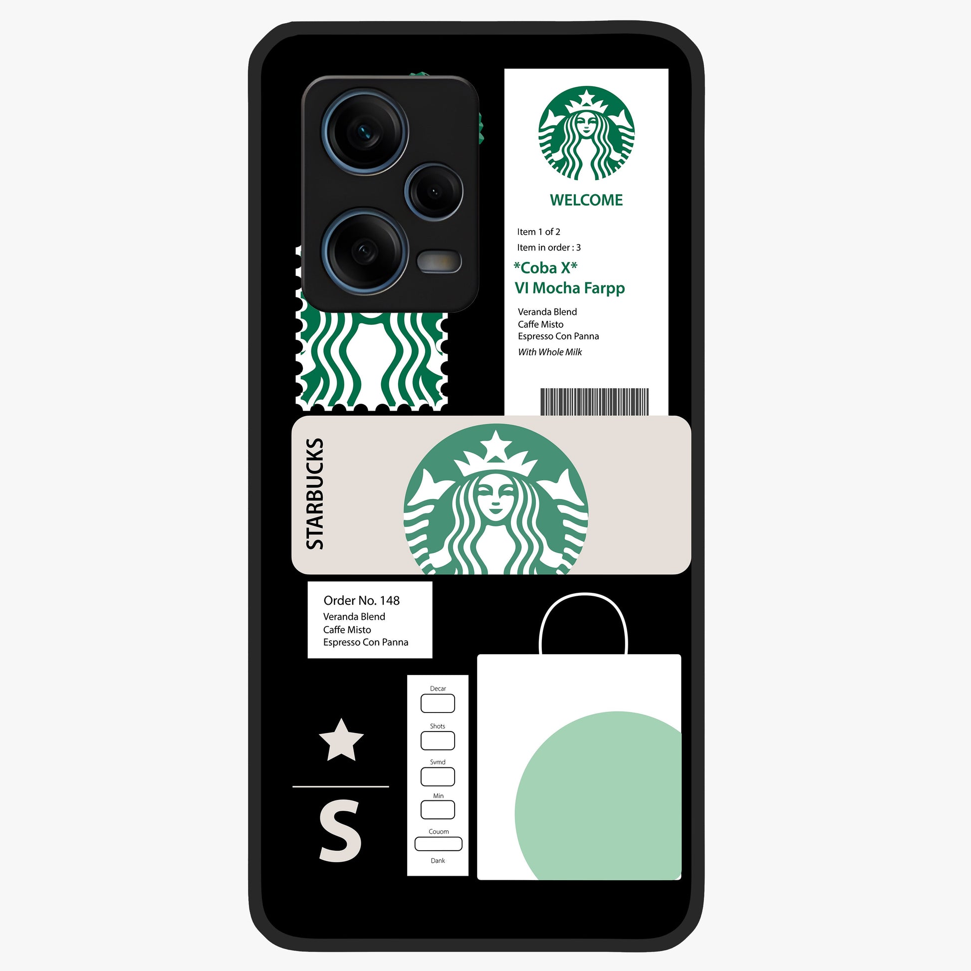 Starbucks Mocha Glass Case showing flat back view with coffee inspired artwork and glossy glass finish.