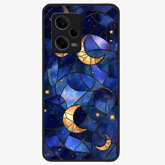 Starlit Sky Tapestry Glass Case showing flat back view with decorative starry sky tapestry artwork and glossy glass finish.