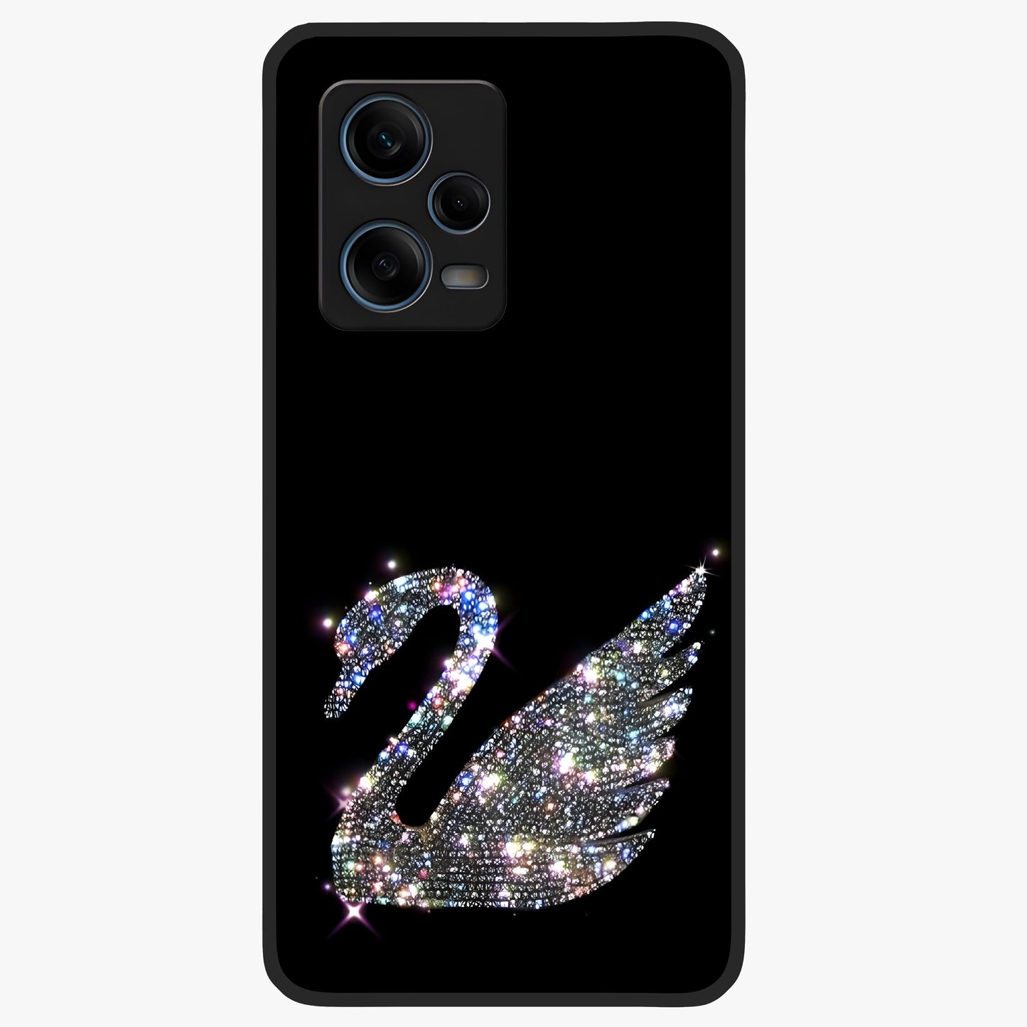 Starlit Swan Grace Glass Case showing flat back view with graceful swan artwork under starry sky and glossy glass finish.