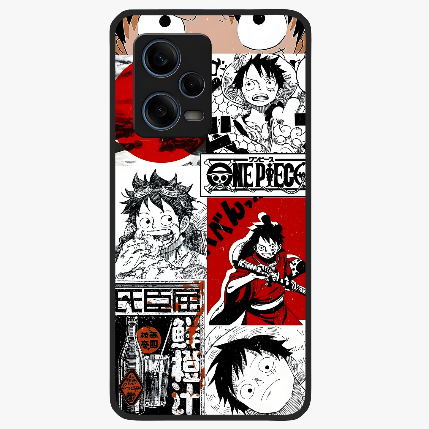 Strawhat Chaos Panels Glass Case showing flat back view with anime inspired chaos panel artwork and glossy glass finish.