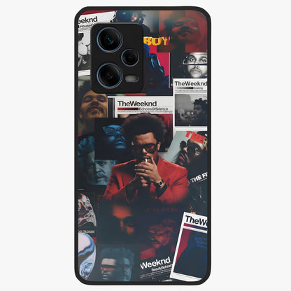 The Weeknd Glass Case showing flat back view with music inspired artistic portrait artwork and glossy glass finish.
