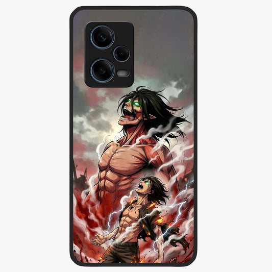 Titan Awakening Fury Glass Case showing flat back view with powerful titan inspired artwork and glossy glass finish.