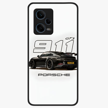 Turbo Legacy Icon Glass Case showing flat back view with iconic sports car inspired artwork and glossy glass finish.