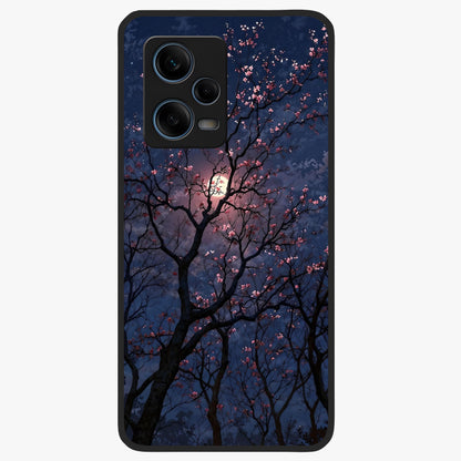 Twilight Sakura Serenade Glass Case showing flat back view with cherry blossom artwork at twilight and glossy glass finish.