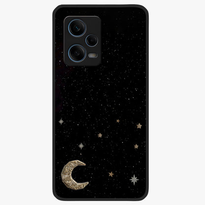 Twinkle Star With Half Moon Glass Case showing flat back view with star and half moon artwork and glossy glass finish.