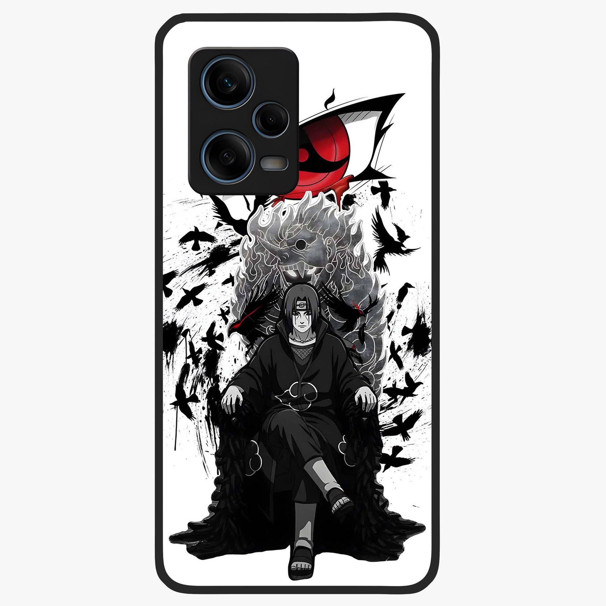 Uchiha Shadow Throne Glass Case showing flat back view with cosmic underwater themed artwork and glossy glass finish.