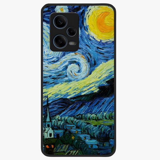 Van Gogh Art Glass Case showing flat back view with classic painterly artwork inspired by Van Gogh style and glossy glass finish.