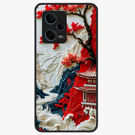 Whispers Of Sakura Waves Glass Case showing flat back view with cherry blossom wave artwork and glossy glass finish.