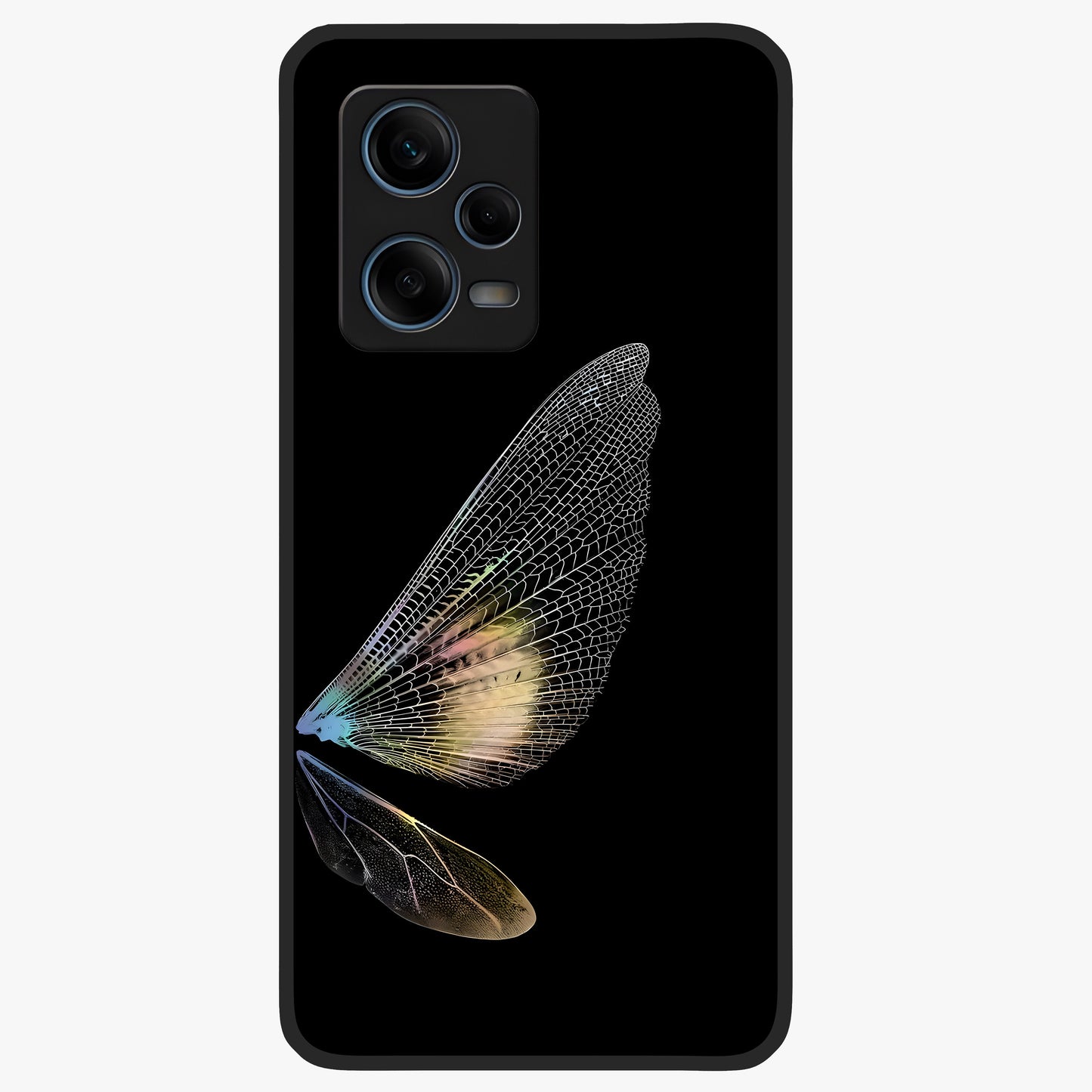 Whispers Of Wings Glass Case showing flat back view with graceful wing inspired artwork and glossy glass finish.