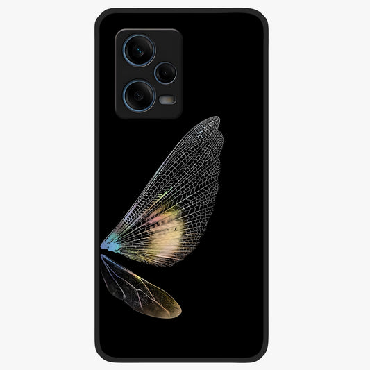 Whispers Of Wings Glass Case showing flat back view with graceful wing inspired artwork and glossy glass finish.