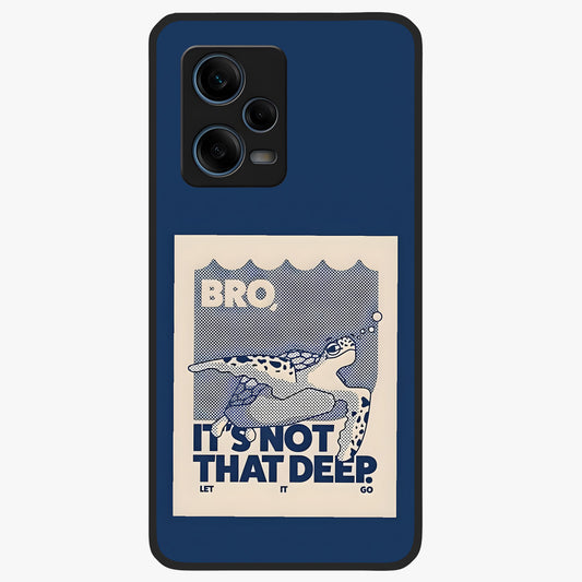 Worry Less Swim Glass Case showing flat back view with playful motivational artwork and glossy glass finish.